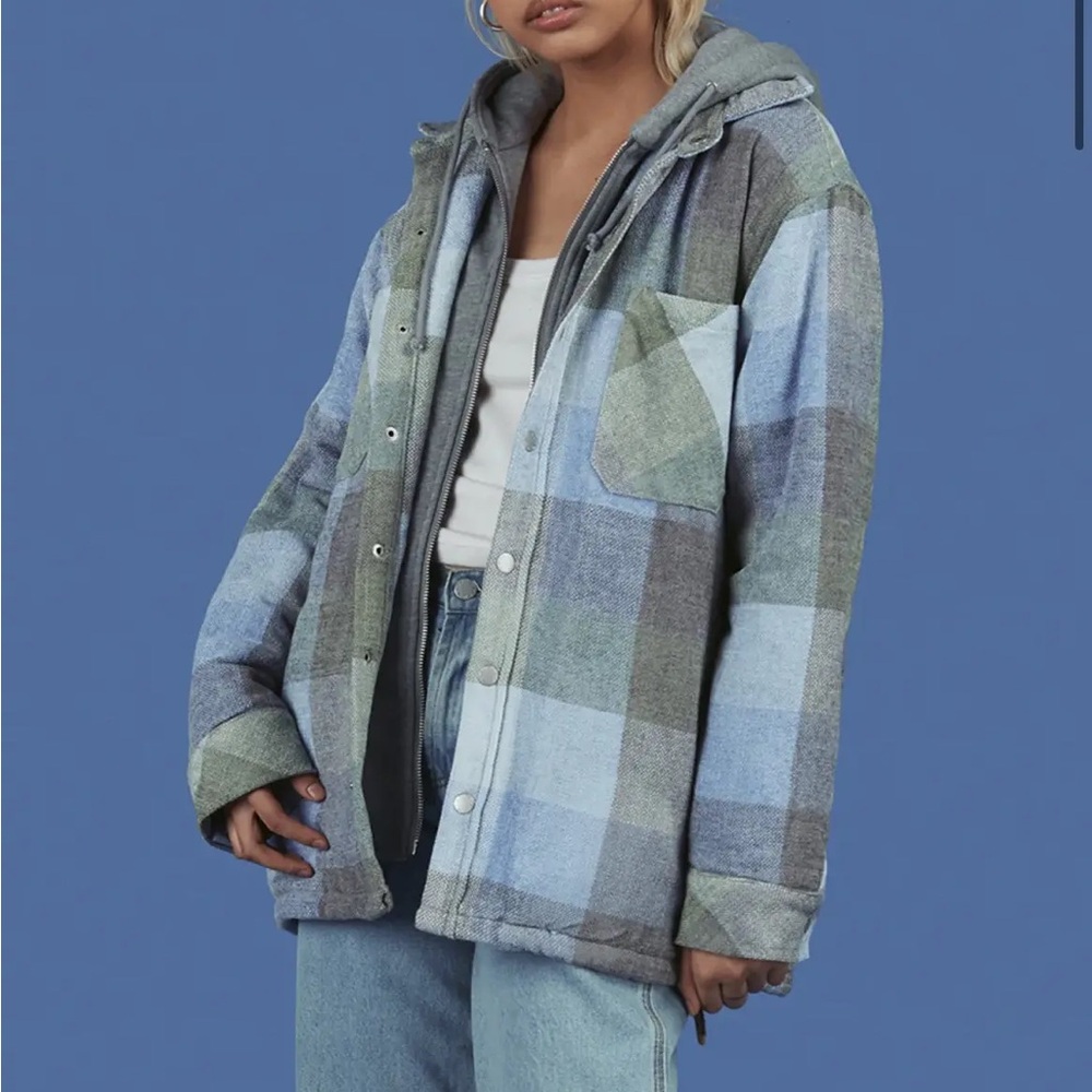 UNIF Blue and Gray Plaid Utility Jacket